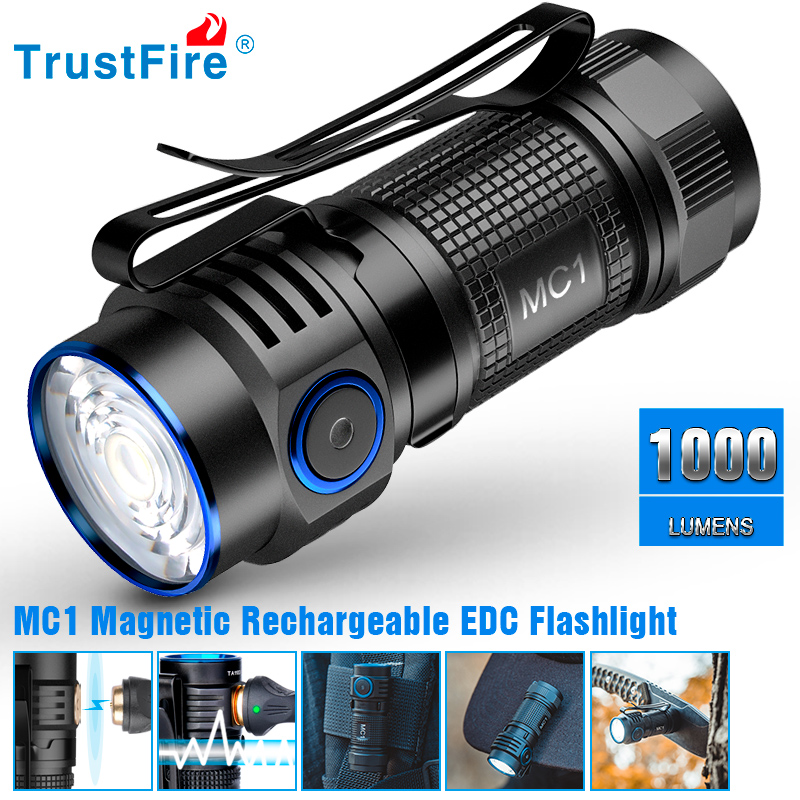 Edc Carry Flashlight - Trustfire MC1 USB oplaadbare zaklamp 1000